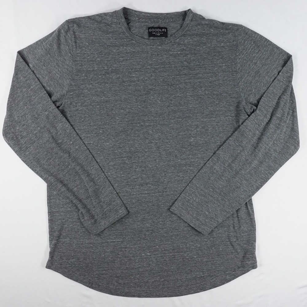 Goodlife T-Shirt Men's XL LS Crew Neck Curved Hem Tri Blend Heather Gray USA